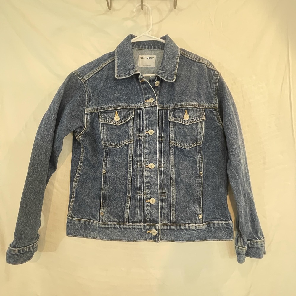 Old Navy Jacket Women sz M Blue Denim Trucker Classic Pockets Casual Y2K Ranch